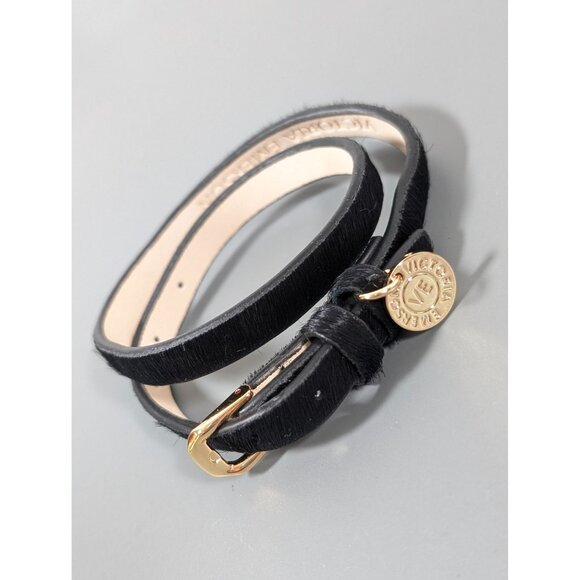 Victoria Emerson Black Faux Fur Leather Wrap Bracelet 16 in - Picture 1 of 8